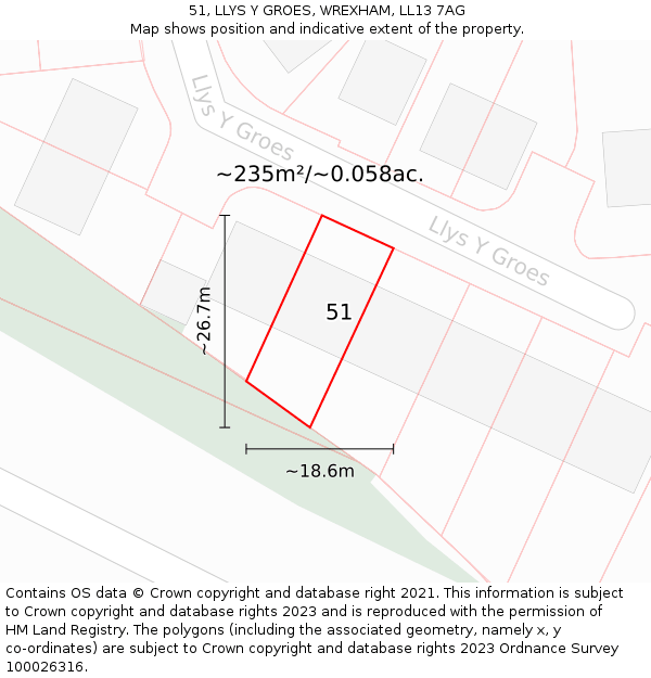 51, LLYS Y GROES, WREXHAM, LL13 7AG: Plot and title map