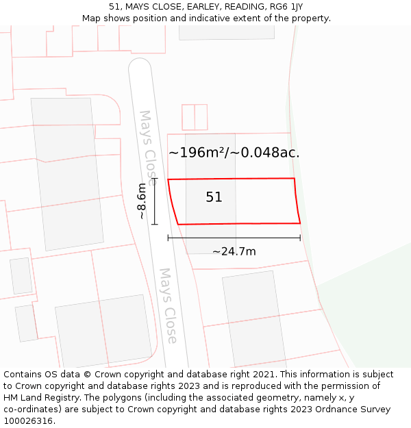 51, MAYS CLOSE, EARLEY, READING, RG6 1JY: Plot and title map
