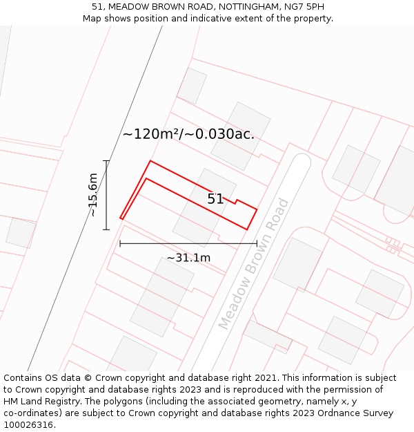 51, MEADOW BROWN ROAD, NOTTINGHAM, NG7 5PH: Plot and title map