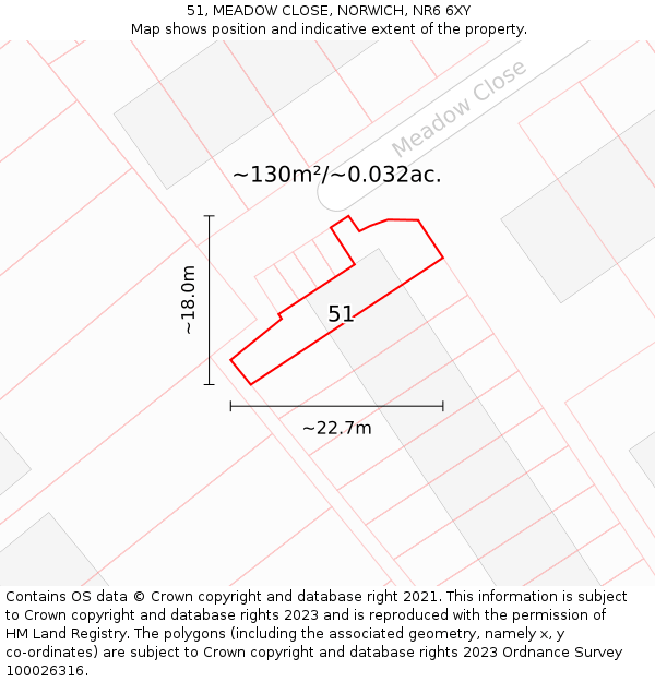 51, MEADOW CLOSE, NORWICH, NR6 6XY: Plot and title map
