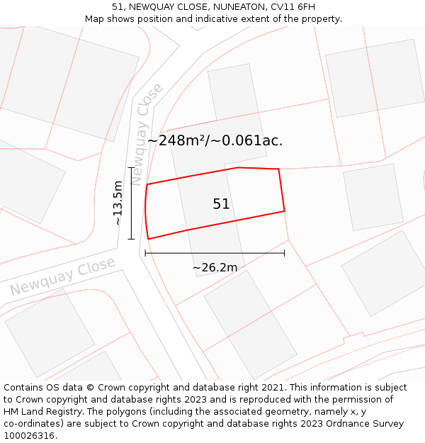 51, NEWQUAY CLOSE, NUNEATON, CV11 6FH: Plot and title map