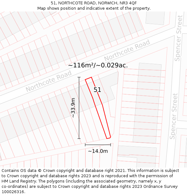 51, NORTHCOTE ROAD, NORWICH, NR3 4QF: Plot and title map