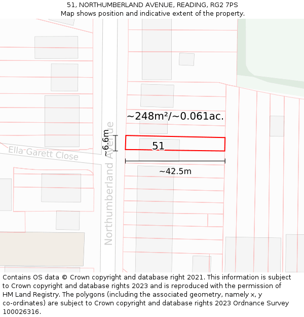 51, NORTHUMBERLAND AVENUE, READING, RG2 7PS: Plot and title map