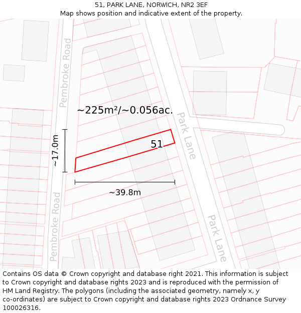 51, PARK LANE, NORWICH, NR2 3EF: Plot and title map