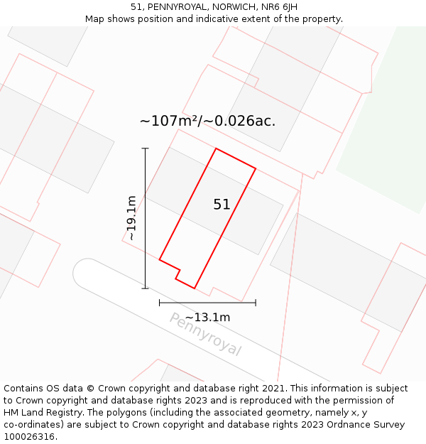 51, PENNYROYAL, NORWICH, NR6 6JH: Plot and title map