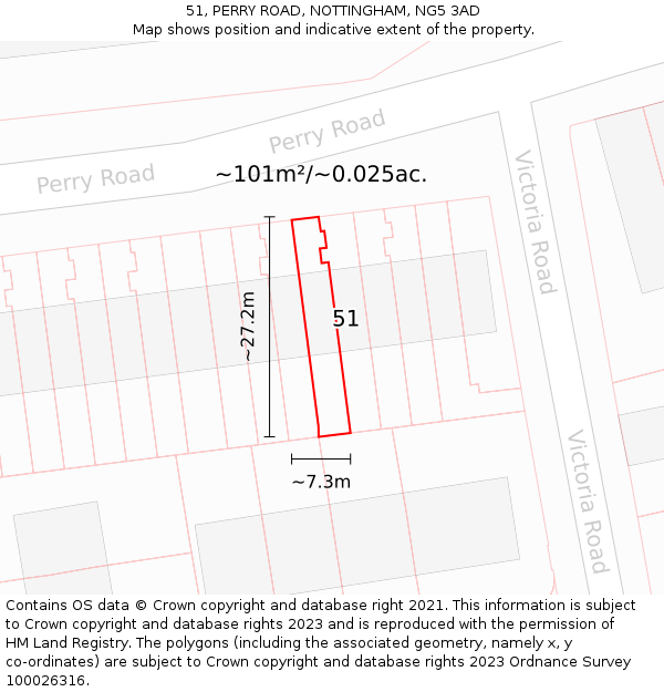 51, PERRY ROAD, NOTTINGHAM, NG5 3AD: Plot and title map