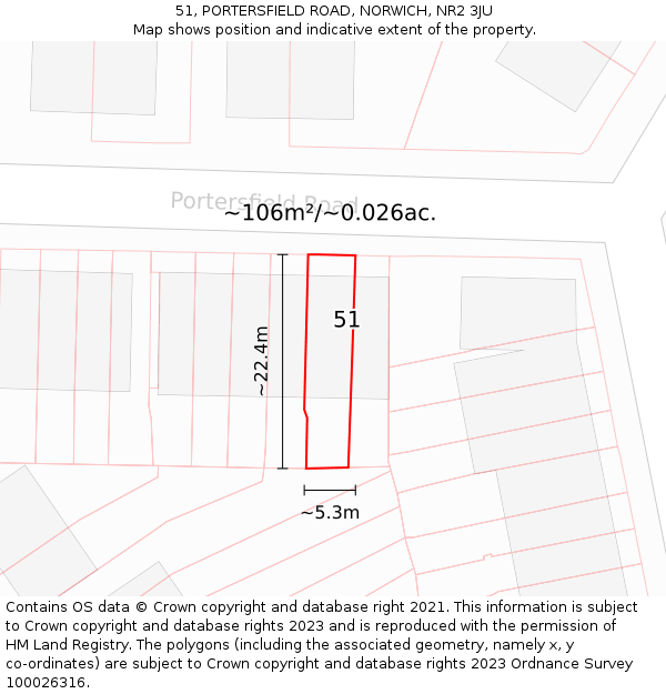 51, PORTERSFIELD ROAD, NORWICH, NR2 3JU: Plot and title map