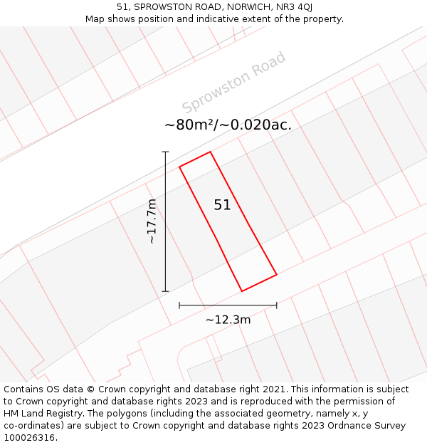 51, SPROWSTON ROAD, NORWICH, NR3 4QJ: Plot and title map