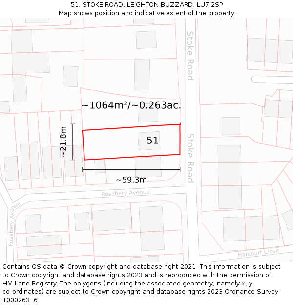 51, STOKE ROAD, LEIGHTON BUZZARD, LU7 2SP: Plot and title map
