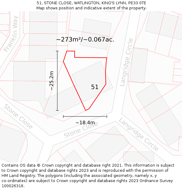 51, STONE CLOSE, WATLINGTON, KING'S LYNN, PE33 0TE: Plot and title map
