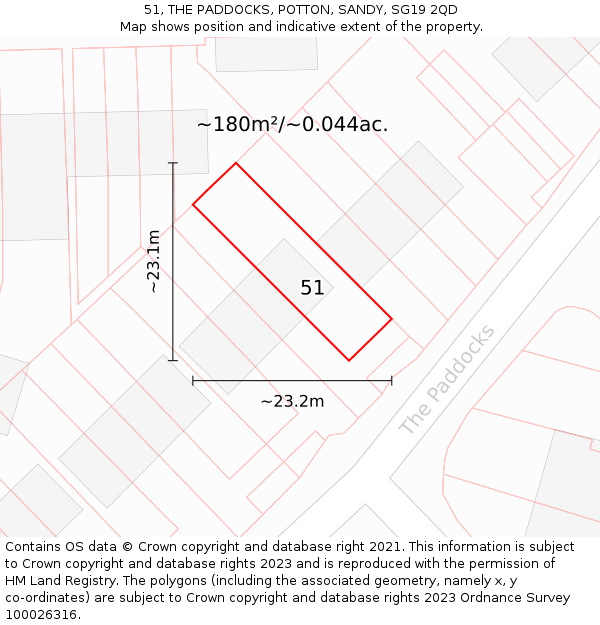 51, THE PADDOCKS, POTTON, SANDY, SG19 2QD: Plot and title map