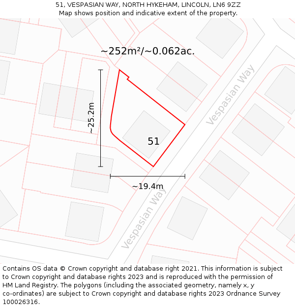 51, VESPASIAN WAY, NORTH HYKEHAM, LINCOLN, LN6 9ZZ: Plot and title map