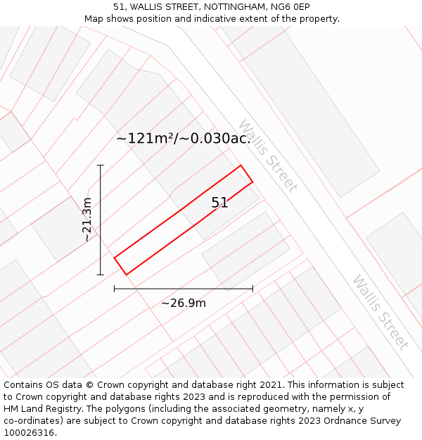 51, WALLIS STREET, NOTTINGHAM, NG6 0EP: Plot and title map