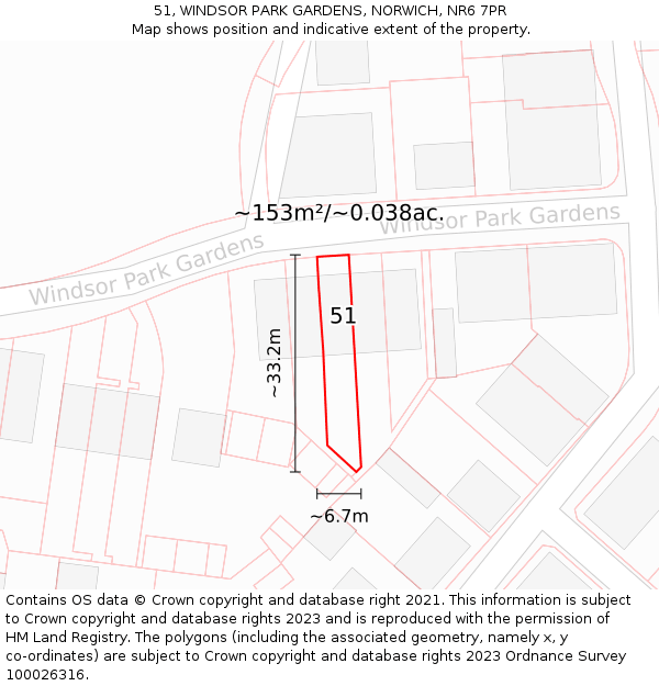 51, WINDSOR PARK GARDENS, NORWICH, NR6 7PR: Plot and title map