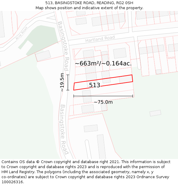 513, BASINGSTOKE ROAD, READING, RG2 0SH: Plot and title map
