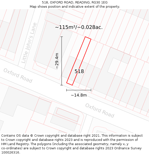 518, OXFORD ROAD, READING, RG30 1EG: Plot and title map