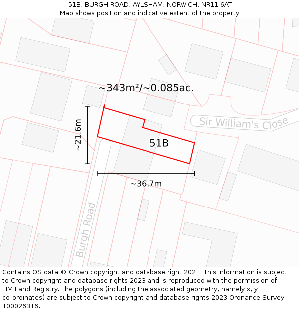 51B, BURGH ROAD, AYLSHAM, NORWICH, NR11 6AT: Plot and title map