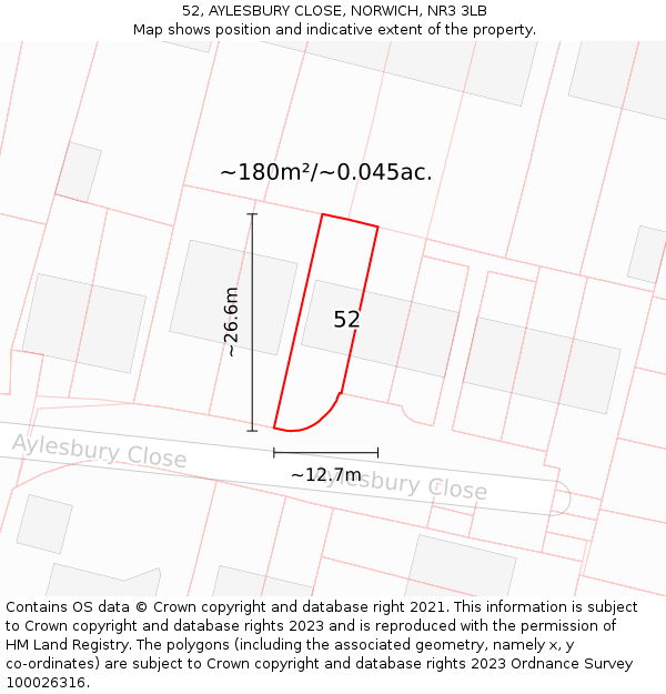 52, AYLESBURY CLOSE, NORWICH, NR3 3LB: Plot and title map