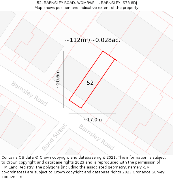 52, BARNSLEY ROAD, WOMBWELL, BARNSLEY, S73 8DJ: Plot and title map