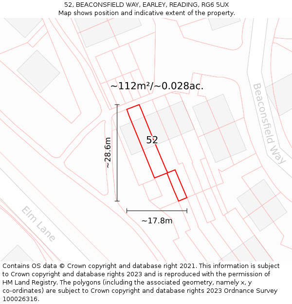 52, BEACONSFIELD WAY, EARLEY, READING, RG6 5UX: Plot and title map