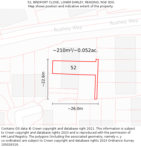 52, BRIDPORT CLOSE, LOWER EARLEY, READING, RG6 3DG: Plot and title map