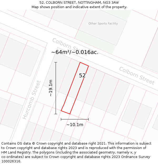 52, COLBORN STREET, NOTTINGHAM, NG3 3AW: Plot and title map