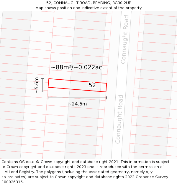 52, CONNAUGHT ROAD, READING, RG30 2UP: Plot and title map