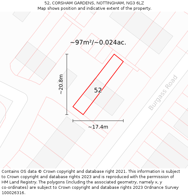 52, CORSHAM GARDENS, NOTTINGHAM, NG3 6LZ: Plot and title map