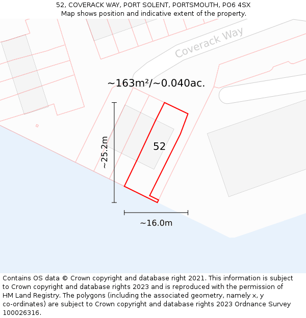 52, COVERACK WAY, PORT SOLENT, PORTSMOUTH, PO6 4SX: Plot and title map