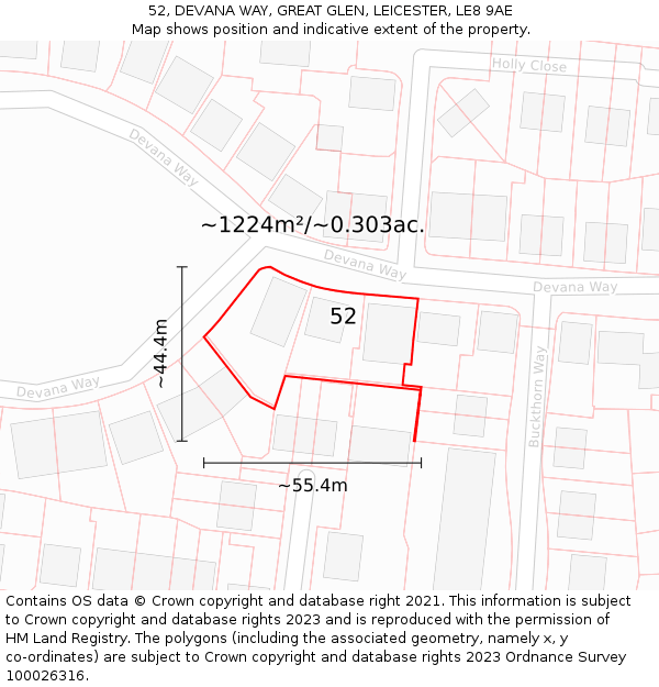 52, DEVANA WAY, GREAT GLEN, LEICESTER, LE8 9AE: Plot and title map