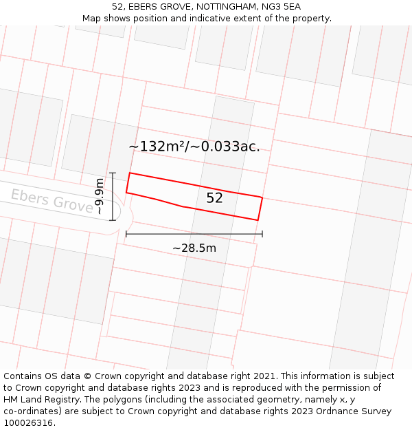 52, EBERS GROVE, NOTTINGHAM, NG3 5EA: Plot and title map