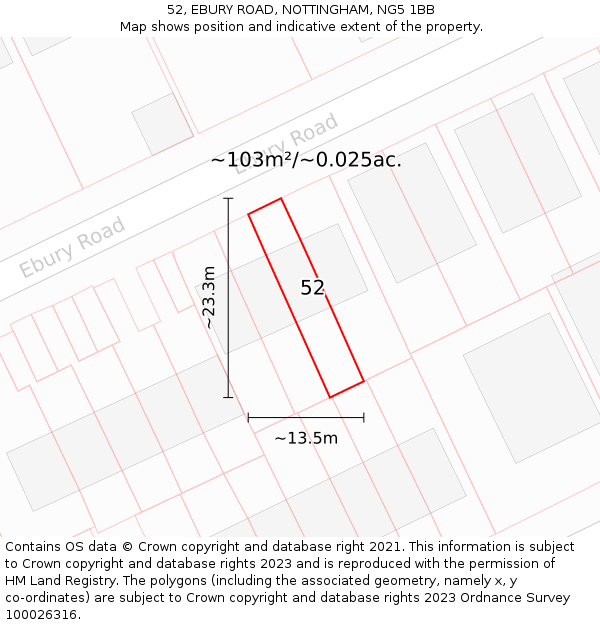 52, EBURY ROAD, NOTTINGHAM, NG5 1BB: Plot and title map