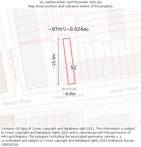 52, HAYDN ROAD, NOTTINGHAM, NG5 2JU: Plot and title map