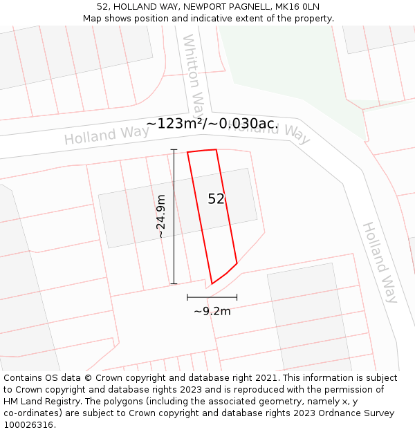 52, HOLLAND WAY, NEWPORT PAGNELL, MK16 0LN: Plot and title map