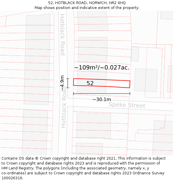 52, HOTBLACK ROAD, NORWICH, NR2 4HQ: Plot and title map