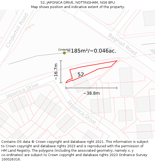 52, JAPONICA DRIVE, NOTTINGHAM, NG6 8PU: Plot and title map