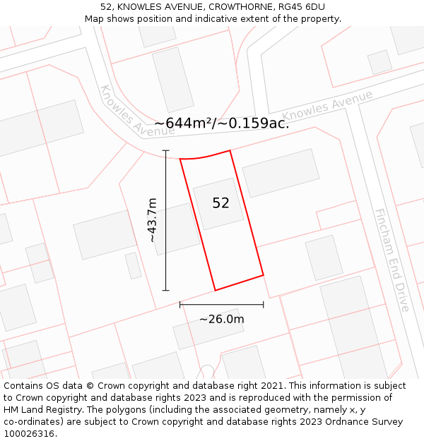 52, KNOWLES AVENUE, CROWTHORNE, RG45 6DU: Plot and title map