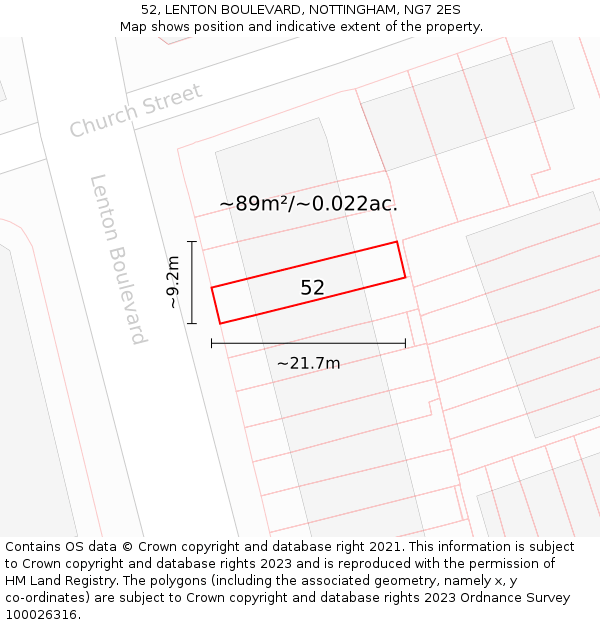 52, LENTON BOULEVARD, NOTTINGHAM, NG7 2ES: Plot and title map