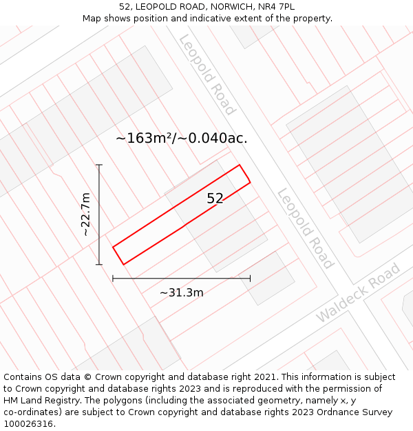 52, LEOPOLD ROAD, NORWICH, NR4 7PL: Plot and title map