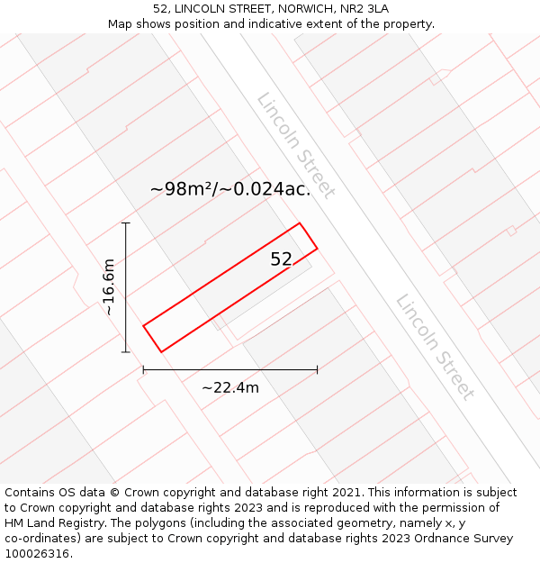 52, LINCOLN STREET, NORWICH, NR2 3LA: Plot and title map