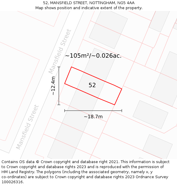 52, MANSFIELD STREET, NOTTINGHAM, NG5 4AA: Plot and title map