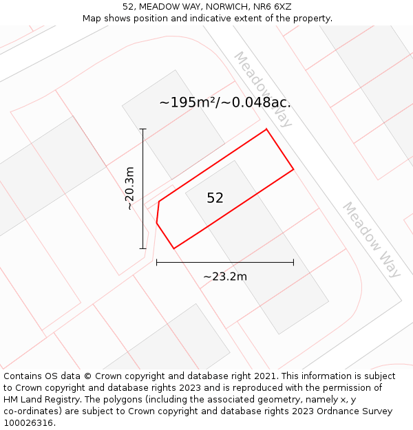52, MEADOW WAY, NORWICH, NR6 6XZ: Plot and title map