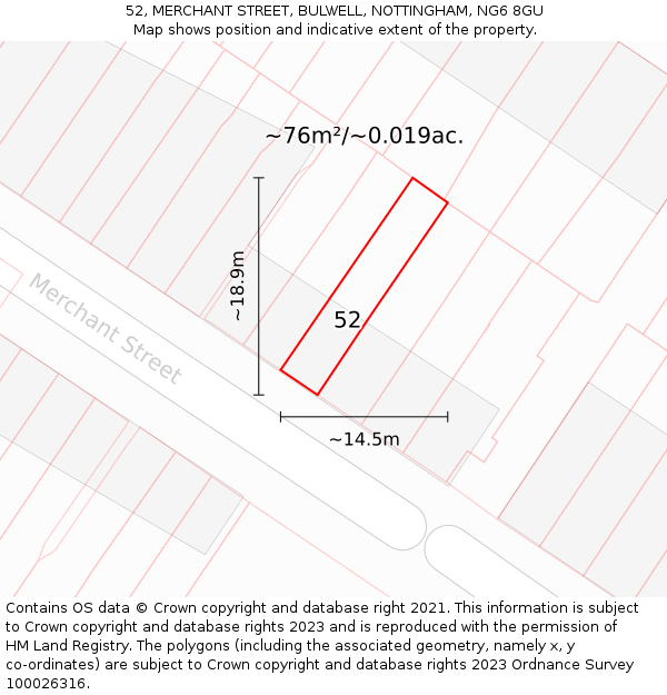 52, MERCHANT STREET, BULWELL, NOTTINGHAM, NG6 8GU: Plot and title map