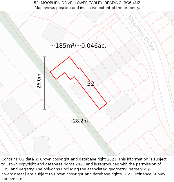 52, MOORHEN DRIVE, LOWER EARLEY, READING, RG6 4NZ: Plot and title map