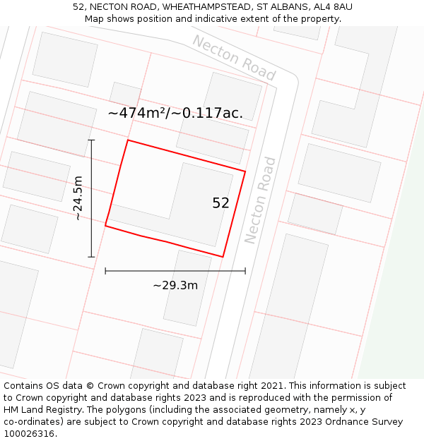 52, NECTON ROAD, WHEATHAMPSTEAD, ST ALBANS, AL4 8AU: Plot and title map