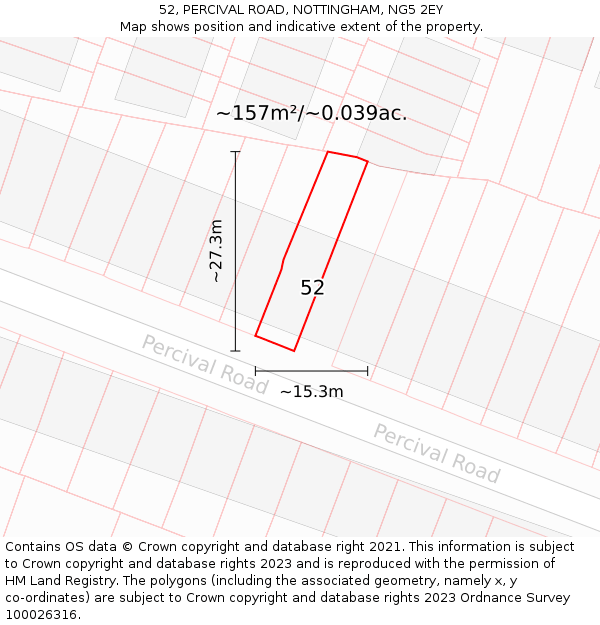 52, PERCIVAL ROAD, NOTTINGHAM, NG5 2EY: Plot and title map