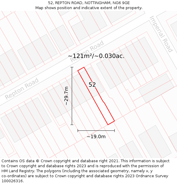 52, REPTON ROAD, NOTTINGHAM, NG6 9GE: Plot and title map
