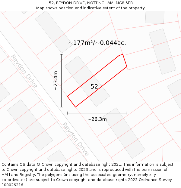 52, REYDON DRIVE, NOTTINGHAM, NG8 5ER: Plot and title map
