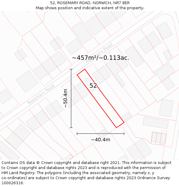 52, ROSEMARY ROAD, NORWICH, NR7 8ER: Plot and title map