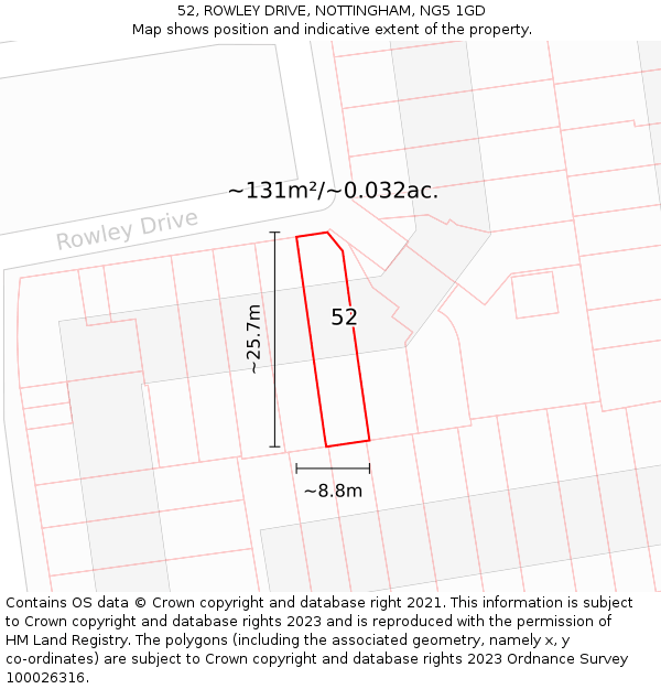 52, ROWLEY DRIVE, NOTTINGHAM, NG5 1GD: Plot and title map
